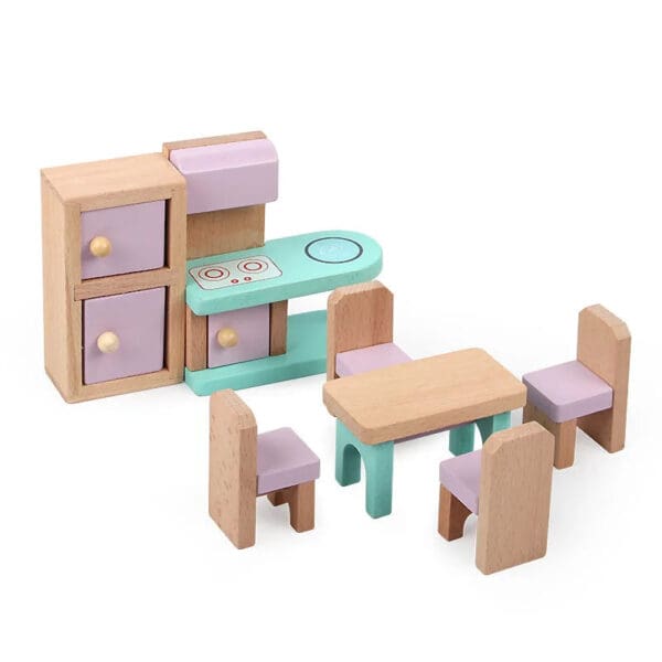 Wholesale Wooden Pretend Play Toys Small Furniture Set for Kids Role Playing Toy for Girls Montessori Dollhouse Simulation Fun