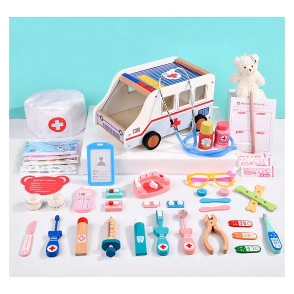Wholesale Wooden Pretend Play Toys Doctor Set Role Play Ambulance Series Educational Medical Toy for Kids Dentist Gift Fun