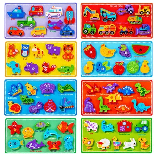 Wholesale Wooden Blocks Puzzle with Magic Sticker Educational Toy for Kids Number Animal Traffic Matching Board Montessori Fun