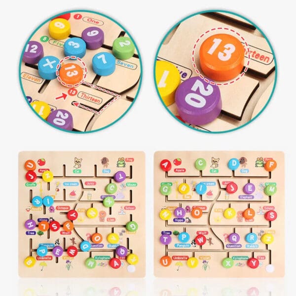 Wholesale Wooden Board Game Maze Alphabet and Number Matching Puzzle Educational Toy for Kids Dropshipping