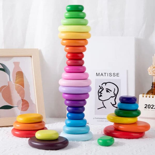 Wholesale Wooden Stacking Blocks Rainbow Pebble Building Blocks Educational Toy for Kids Color Recognition Droppshipping