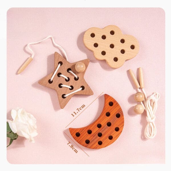 Wholesale Wooden Threading String Board Educational Lacing Toy for Kids Montessori Activity Dropshipping