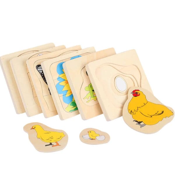 Wholesale Wooden Jigsaw Puzzle 3D Layered Growth Process Educational Toy for Kids Animal and Plant Life Cycle Dropshipping
