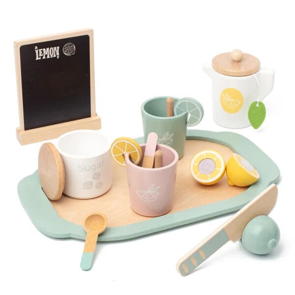Wholesale Wooden Tea Party Set Role Play Toy with Ice Cream, Cake, and Garden Crown for Kids' Pretend Play