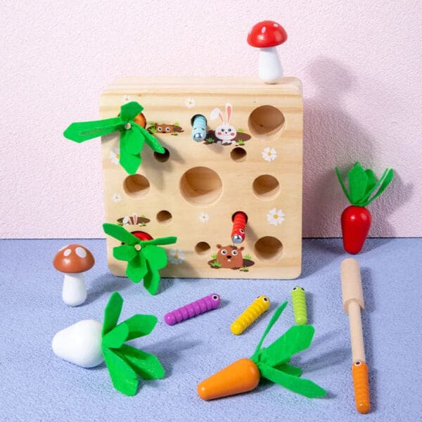Wholesale Wooden Fishing Carrot Harvest Toy Educational Early Learning Toy for Kids Fine Motor Skills Development Dropshipping