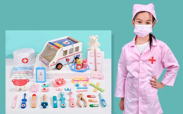 Wholesale Wooden Pretend Play Toys Doctor Set Role Play Ambulance Series Educational Medical Toy for Kids Dentist Gift Fun