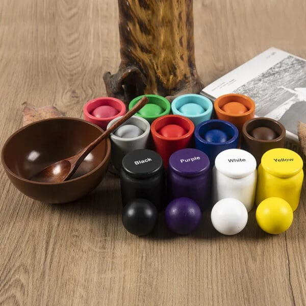 Wholesale Wooden Color Matching Game 12 Color Balls and Cups Preschool Educational Toys Montessori Aids for Kids