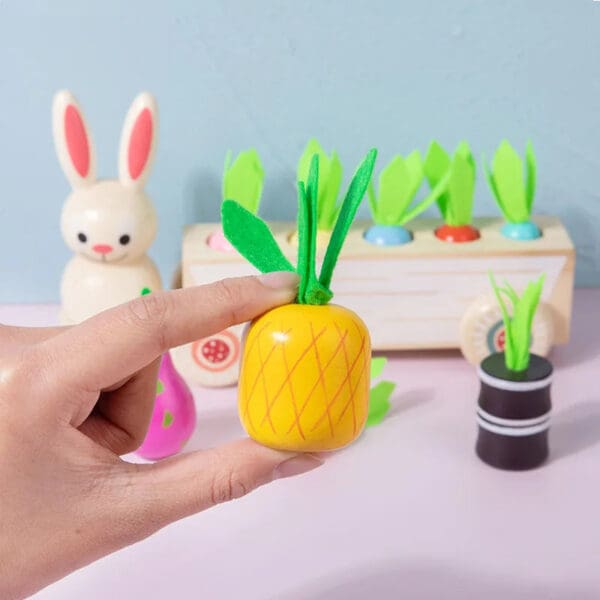 Wholesale Wooden Carrot Harvest Toy 2-in-1 Educational Toy for Kids Pulling Carrot Rabbit Cart and Matching Fruits Dropshipping