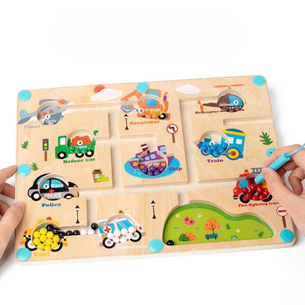 Wholesale Wooden Magnetic Animal Beads Maze Toy Educational Color Sorting Dinosaur Traffic Maze Game for Kids Sensory Activities