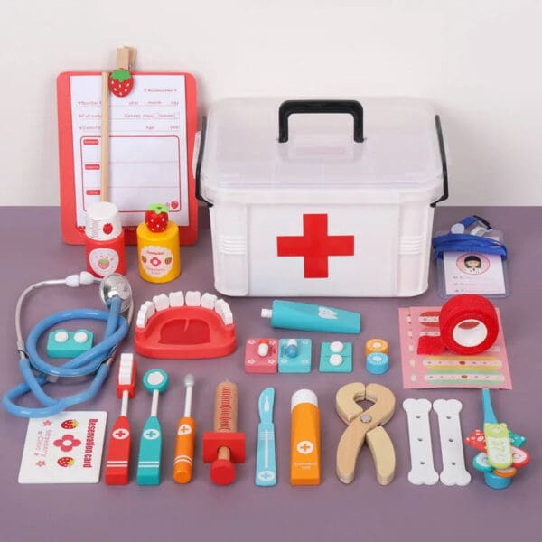 Wholesale Wooden Pretend Play Toys Simulation Doctor Medical Kit for Kids Role Playing Set Wooden Equipment for Boys and Girls