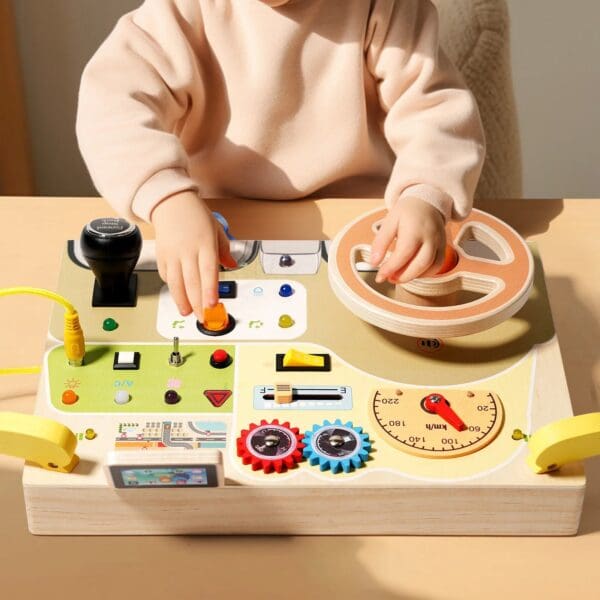 Wholesale Wooden Busy Board for Toddlers Montessori Steering Wheel Toy with LED Lights Educational Sensory Learning Fun