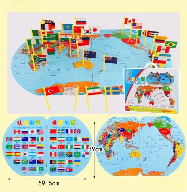 Wholesale Wooden World Map Toy 3D Educational Toy with 36 Country Flags for Kids Geographical Knowledge Dropshipping