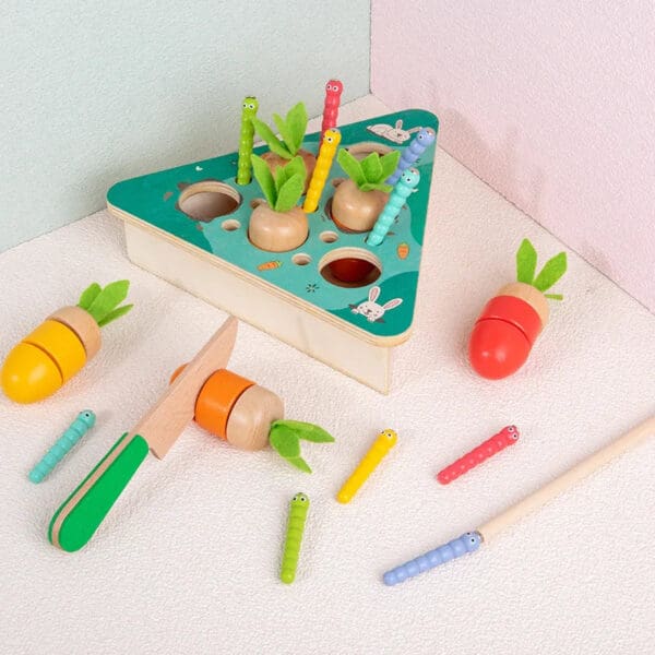 Wholesale Wooden Fishing Carrot Harvest Toy Educational Early Learning Toy for Kids Fine Motor Skills Development Dropshipping