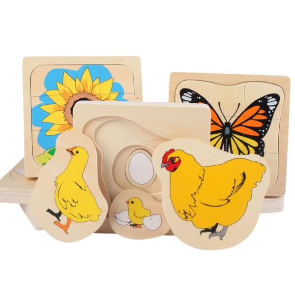 Wholesale Wooden Jigsaw Puzzle 3D Layered Growth Process Educational Toy for Kids Animal and Plant Life Cycle Dropshipping