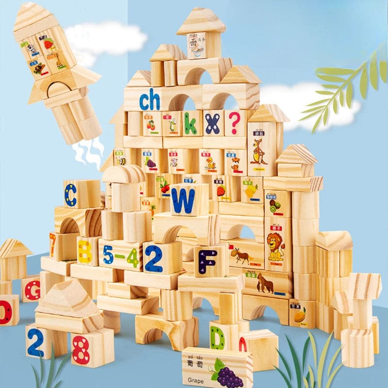 Wholesale Wooden Building Block Toy 110pcs Big Size Alphabet Shape Fruit Animal Blocks Educational Toy for Kids Dropshipping - Image 2