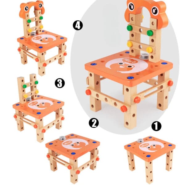Wholesale Wooden Building Blocks Toy Multifunctional Luban Assembly Chair for Kids DIY Puzzle Removal Tool Educational Fun