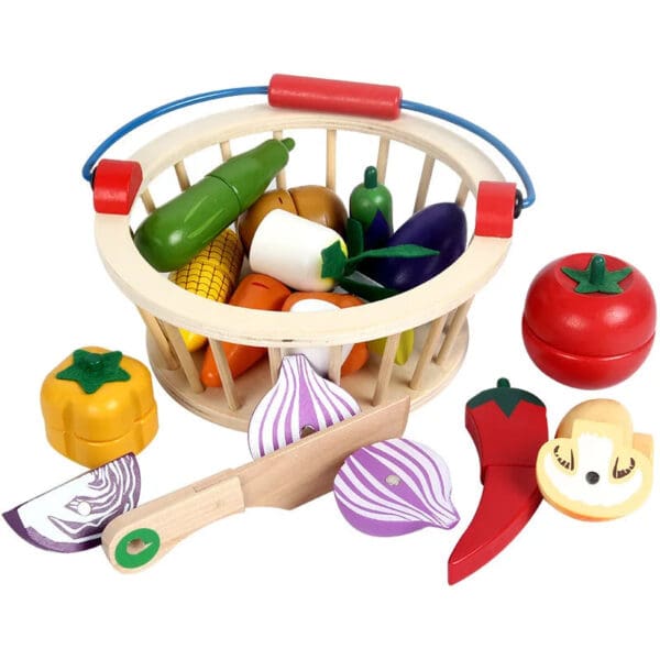 Wholesale Wooden Pretend Play Toys Magnetic Fruit and Vegetable Cutting Set for Kids Kitchen Play Food Educational Toys