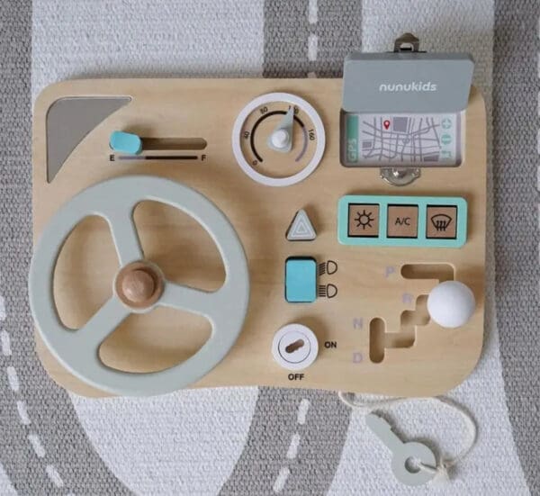 Wholesale Wooden Busy Board Montessori Sensory Activity Toy for Kids Car Steering Wheel and Locking Features Dropshipping