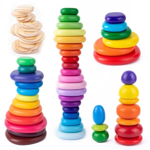 Wholesale Wooden Stacking Blocks Rainbow Pebble Building Blocks Educational Toy for Kids Color Recognition Droppshipping
