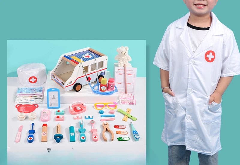 Wholesale Wooden Pretend Play Toys Doctor Set Role Play Ambulance Series Educational Medical Toy for Kids Dentist Gift Fun - Image 4