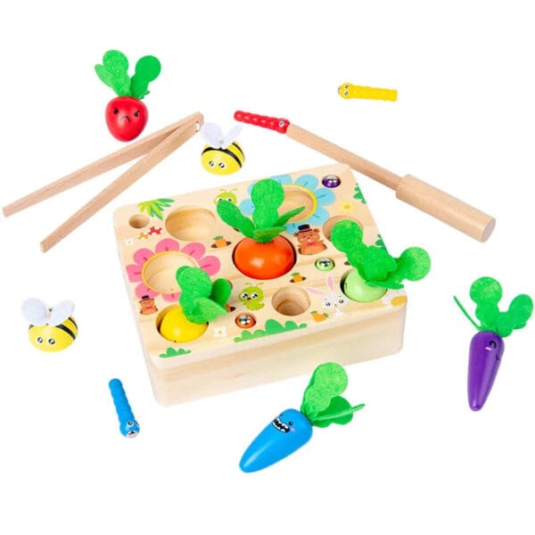 Wholesale Wooden Fishing Carrot Harvest Toy Educational Early Learning Toy for Kids Fine Motor Skills Development Dropshipping