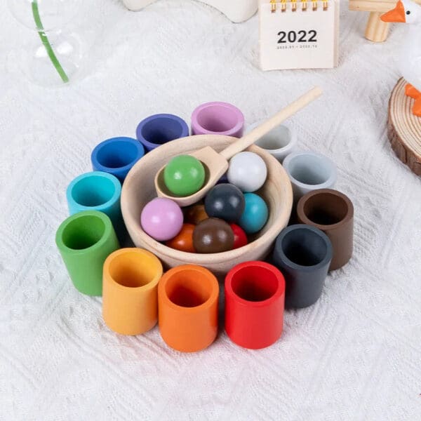 Wholesale Wooden Color Matching Game 12 Color Balls and Cups Preschool Educational Toys Montessori Aids for Kids