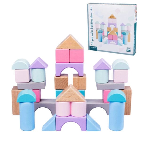 Wholesale Wooden Building Blocks Toy Beech Wood Colorful Educational Stacking Blocks for Kids Dropshipping