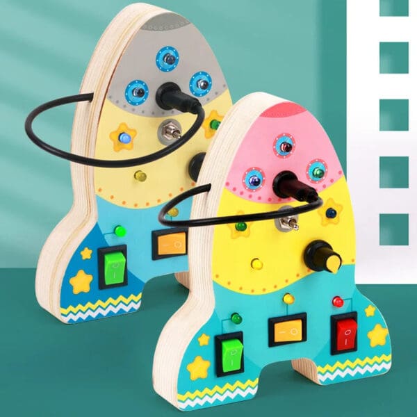 Wholesale Wooden Rocket LED Busy Board Educational Sensory Toys for Toddlers Montessori Learning Light Switch Autism Toystion