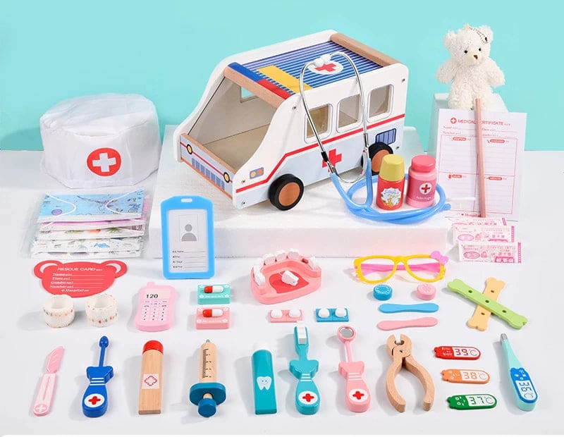 Wholesale Wooden Pretend Play Toys Doctor Set Role Play Ambulance Series Educational Medical Toy for Kids Dentist Gift Fun - Image 12
