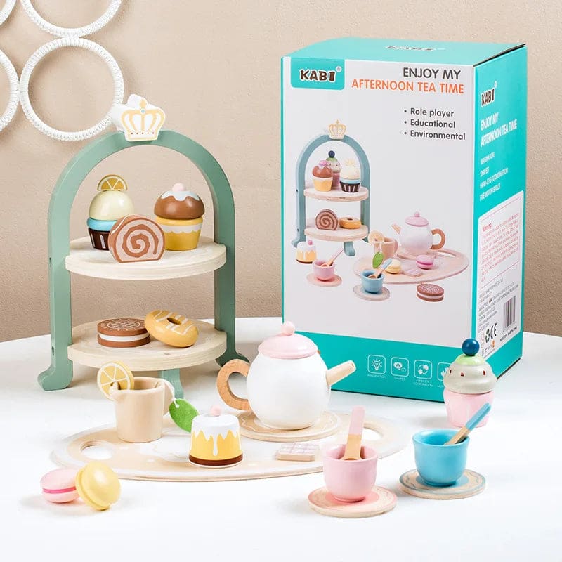 Wholesale Wooden Tea Party Set Role Play Toy with Ice Cream, Cake, and Garden Crown for Kids' Pretend Play - Image 6