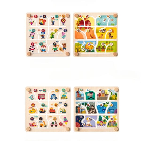Wholesale Wooden Animal Vehicle Board Game Maze Double-Sided Walking Track Educational Toy for Kids Dropshipping