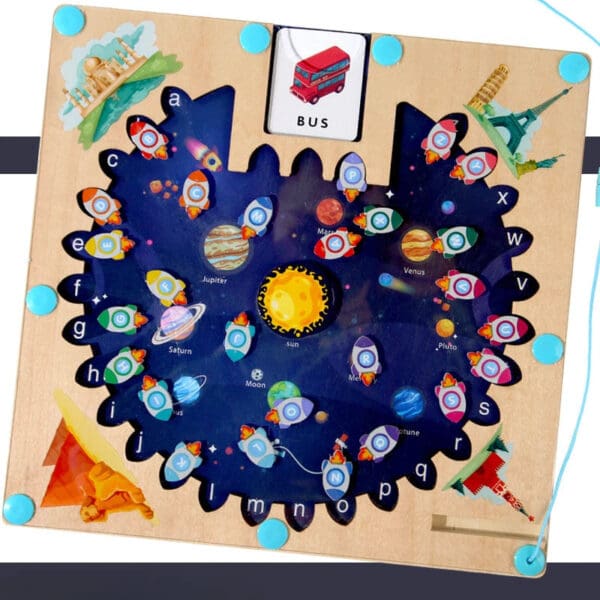 Wholesale Wooden Magnetic Pairing Maze Busy Board Educational Toy for Kids Space Letter Matching Logic Thinking