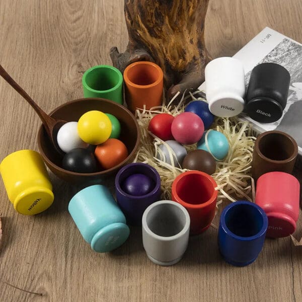 Wholesale Wooden Color Matching Game 12 Color Balls and Cups Preschool Educational Toys Montessori Aids for Kids