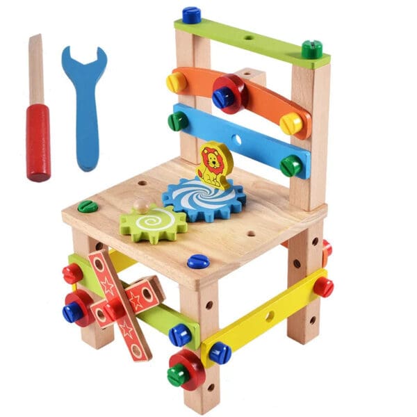 Wholesale Wooden Disassembly Chair Toy Tool Set Montessori Building Blocks for Kids Educational Toys Multifunctional Chair