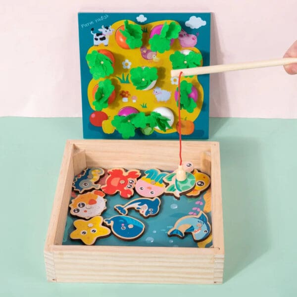 Wholesale Wooden Fishing Carrot Harvest Toy Educational Early Learning Toy for Kids Fine Motor Skills Development Dropshipping