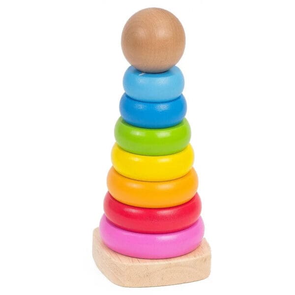 Wholesale Wooden Stacking Game Rainbow Ring Tower Montessori Educational Toy Customized Stacking Blocks Dropshipping