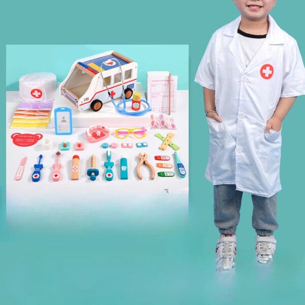 Wholesale Wooden Pretend Play Toys Doctor Set Role Play Ambulance Series Educational Medical Toy for Kids Dentist Gift Fun