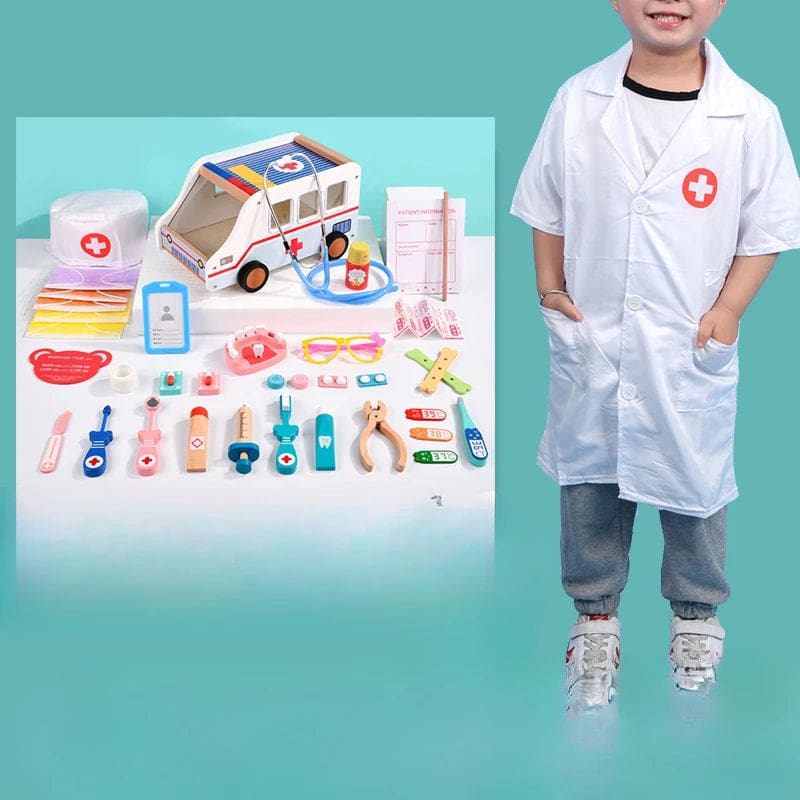 Wholesale Wooden Pretend Play Toys Doctor Set Role Play Ambulance Series Educational Medical Toy for Kids Dentist Gift Fun - Image 6