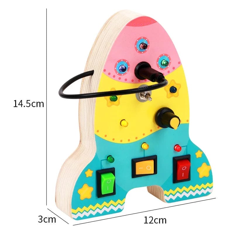 Wholesale Wooden Rocket LED Busy Board Educational Sensory Toys for Toddlers Montessori Learning Light Switch Autism Toystion - Image 3