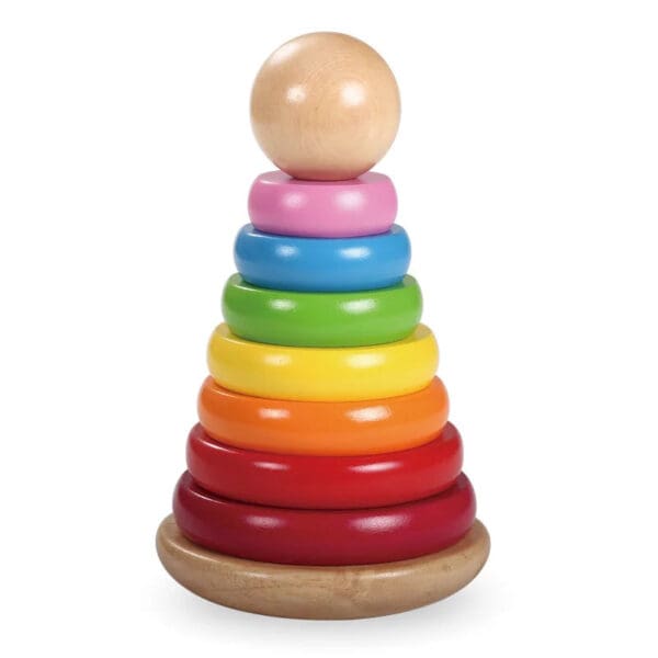 Wholesale Wooden Stacking Game Rainbow Ring Tower Montessori Educational Toy Customized Stacking Blocks Dropshipping