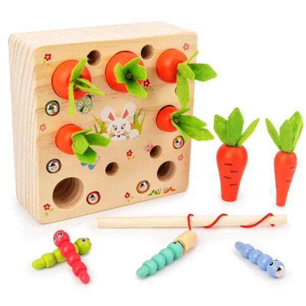 Wholesale Wooden Fishing Carrot Harvest Toy Educational Early Learning Toy for Kids Fine Motor Skills Development Dropshipping