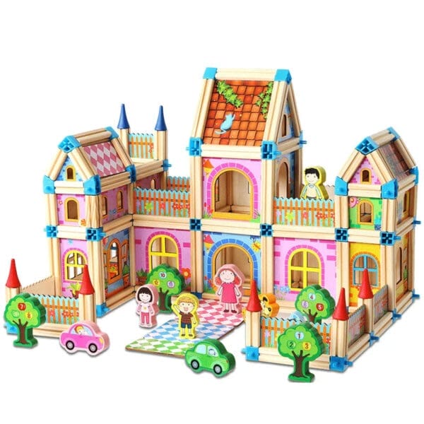 Wholesale Wooden Doll Houses Building Block Model for Kids Creative DIY Castle Villa Toy Perfect for Children Dropshipping