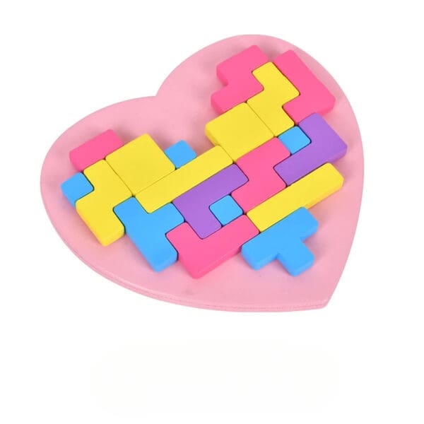 Wholesale Wooden Heart Shape Puzzle Building Blocks Tetris Educational Toy for Kids Logic Thinking Skills Fun Early Learning Toy