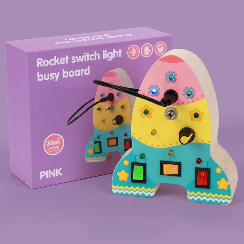 Wholesale Wooden Rocket LED Busy Board Educational Sensory Toys for Toddlers Montessori Learning Light Switch Autism Toystion - Image 6