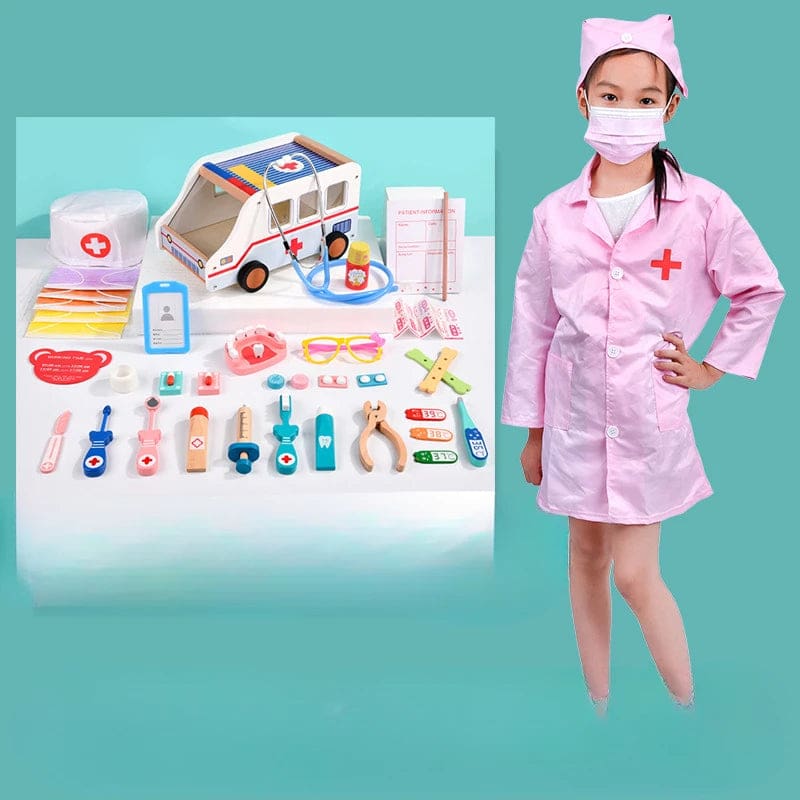 Wholesale Wooden Pretend Play Toys Doctor Set Role Play Ambulance Series Educational Medical Toy for Kids Dentist Gift Fun - Image 7