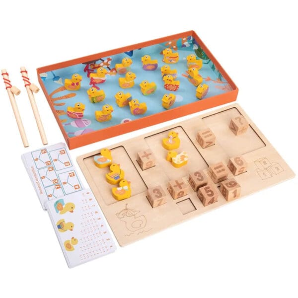 Wholesale Wooden Magnetic Counting Ducks Game Educational Math Toy for Kids Arithmetic Recognition Counting Pairing Fishing Game