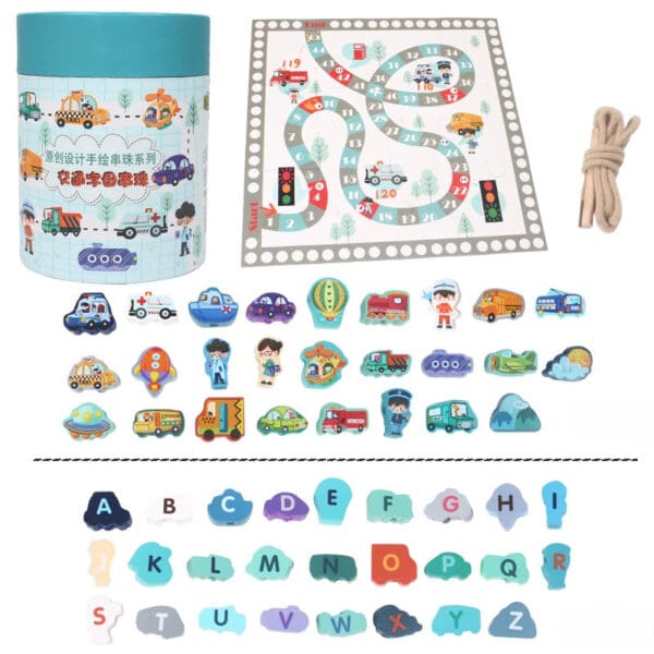 Wholesale Wooden Lacing Beads Educational Toy Alphanumeric Threading Games for Kids Early Learning Dropshipping