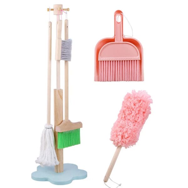 Wholesale Wooden Pretend Play Toys Cleaning Set for Kids Educational Broom and Cleaning Tool Toy for Early Learning