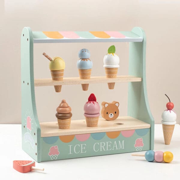 Wholesale Wooden Tea Party Set Role Play Toy with Ice Cream, Cake, and Garden Crown for Kids' Pretend Play