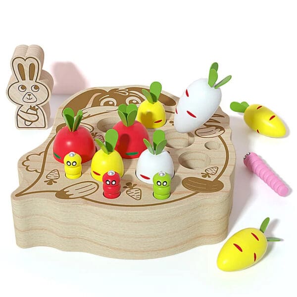 Wholesale Wooden Fishing Carrot Harvest Toy Educational Early Learning Toy for Kids Fine Motor Skills Development Dropshipping